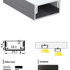 LLT-WSSEALOP2M wide shallow surface extrusion aluminium opal, profile, channel